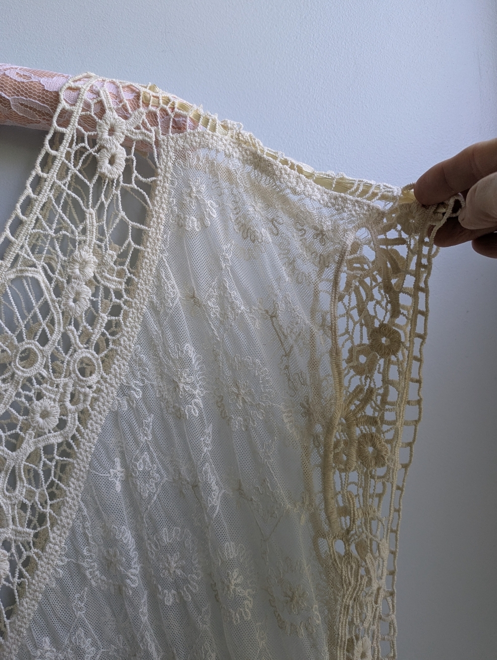 NWOT...Democracy Cream Boho Crochet/Lace Fringed Top w/camisole - Size L - Picture 6 of 14